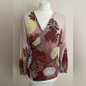 Zara Multicolor Floral Wrap Blouse Excellent Condition